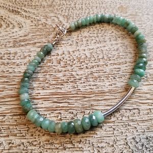 Green Emerald bracelet with sterling silver bar